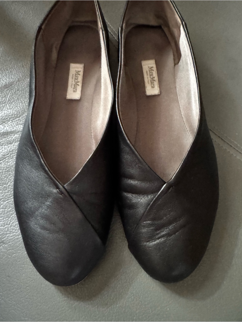 MaxMara Black Leather Slip-On Flats
